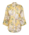 Zimmermann Acacia Scalloped Floral-print Ramie-voile Blouse In Nude