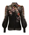 Zimmermann Pavilion Floral-print Linen And Silk-blend Shirt In Black