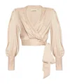 Zimmermann Long-sleeved Silk Wrap Top In Nude