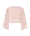 Zimmermann Pop Long Sleeve Towelling Crop Top In Pink/cream In Pink