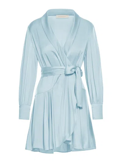 Zimmermann Wrap Silk Mini Dress In Blue