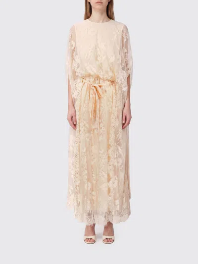 Zimmermann Long Tunic In Cotton Lace With Short Sleeves And Waist Belt In Cream