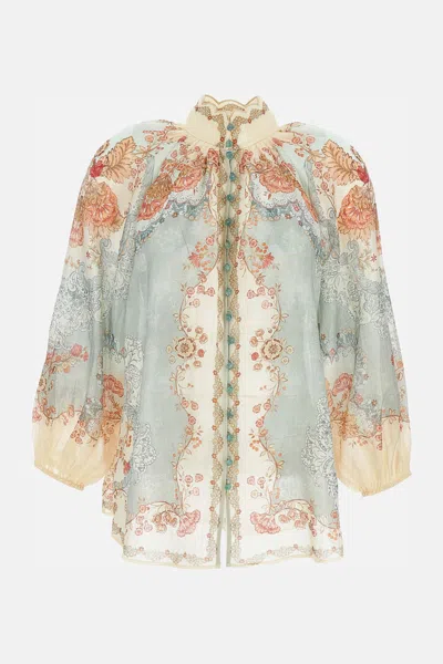 Zimmermann Womens Wallpaper Floral Mint Daylight Balloon-sleeves Woven Blouse Xs In Multi