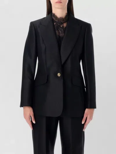 Zimmermann Longline Wool Blend Tailored Peak Lapel Jacket In Black