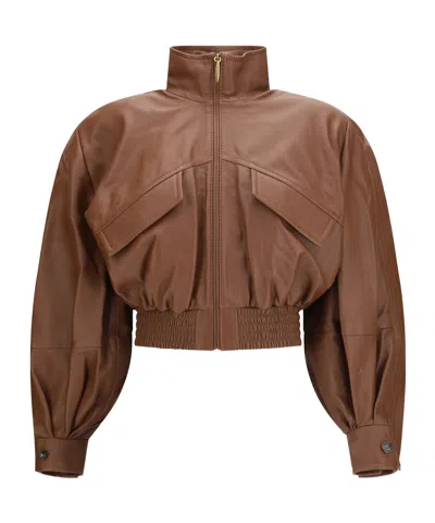 Zimmermann Long-sleeve Leather Jacket In Brown