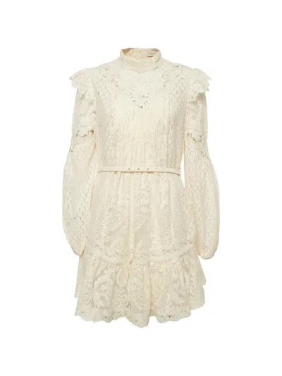 Pre-owned Zimmermann Long-sleeve Mini Dress In Neutral