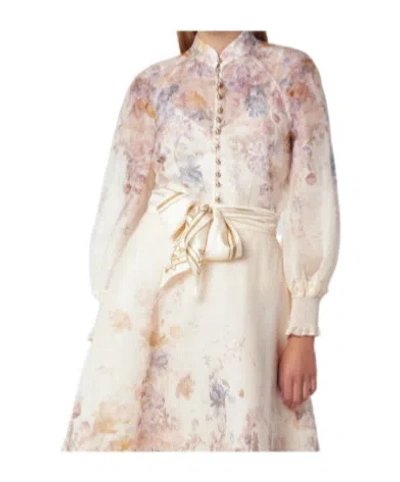 Zimmermann Long-sleeve Shirt With A Stand-up Collar In Multi