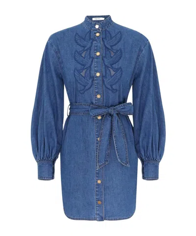 Zimmermann Denim Applique Mini Dress In Bay Blue