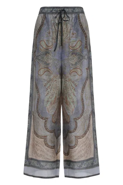 Zimmermann Wanderlust Multicolor Pants With Elastic Drawstring Waist And All-.over Print In Silk Woman