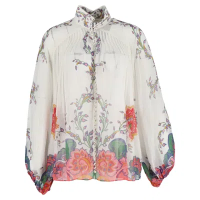 Zimmermann Lovestruck Blouson Blouse In Cream Cotton In White