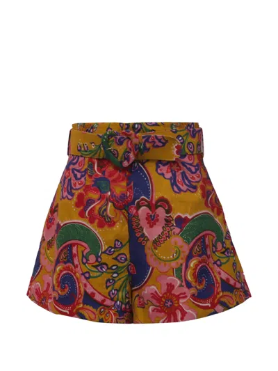 Pre-owned Zimmermann Lovestruck Paisley Shorts In Yellow