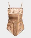 Zimmermann Lucky Belted One-piece Bandeau Swimsuit