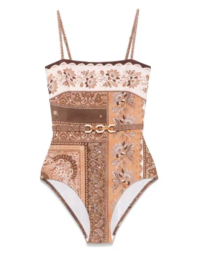 Zimmermann 'lucky Bandeau' One-piece Swimsuit With Belt At The Waist