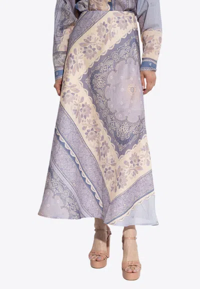 Zimmermann Lucky Bias Linen Maxi Skirt In Purple