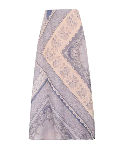 Zimmermann Lucky Floral Linen Midi Skirt In Blue