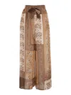 Zimmermann Lucky Brown Pants With Elastic Drawstring Waist And All-over Floral Print In Silk Woman In Brown