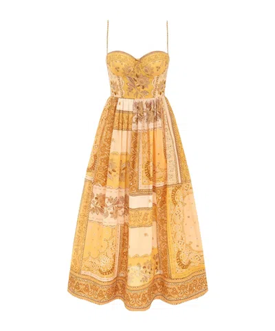 Zimmermann Lucky Corset Midi Dress Mustard Banana In Brown