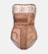 Zimmermann Lucky Embellished Printed Swimsuit In Brown