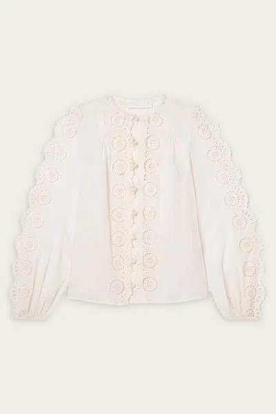 ZIMMERMANN LUCKY EMBROIDERED BLOUSE IN IVORY