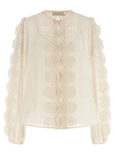 Zimmermann 'lucky' Embroidered Blouse In Brown