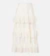 Zimmermann Ivory Embroidered Cotton Lucky Tiered Midi Skirt