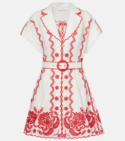 Zimmermann Womens Ivory Red Lucky Embroidered Linen Mini Dress In White