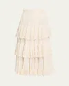 Zimmermann Ivory Embroidered Cotton Lucky Tiered Midi Skirt