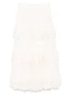Zimmermann Ivory Embroidered Cotton Lucky Tiered Midi Skirt