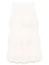 Zimmermann Ivory Embroidered Cotton Lucky Tiered Midi Skirt In White