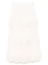 Zimmermann Ivory Embroidered Cotton Lucky Tiered Midi Skirt In White