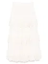 Zimmermann Ivory Embroidered Cotton Lucky Tiered Midi Skirt In White
