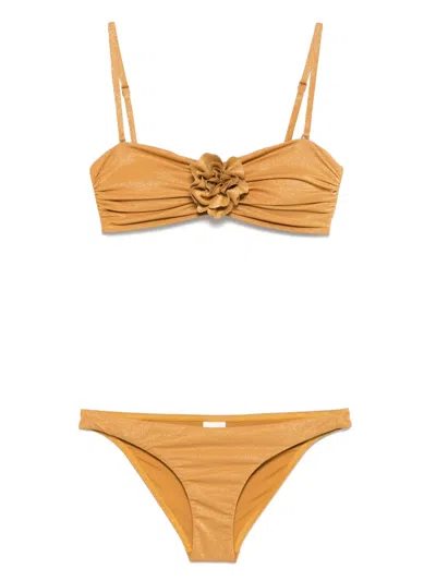 Zimmermann Lucky Bandeau Flower Beachwear Beige In Yellow