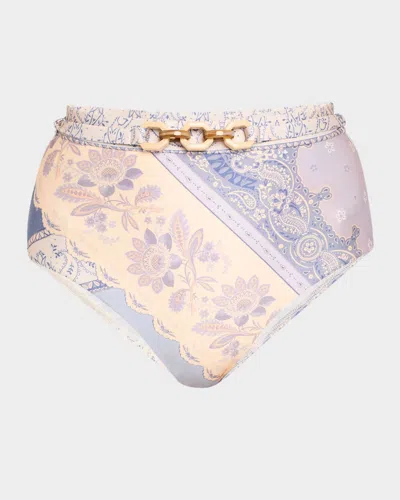 Zimmermann Lucky Belted Printed Bikini Briefs In Purple