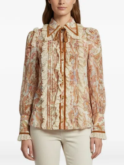 Pre-owned Zimmermann Lucky Lace Floral-print Blouse In Neutral