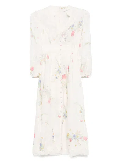 Zimmermann Lucky Linen Midi Dress In White
