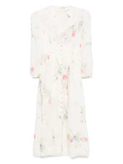Zimmermann Lucky Midi Dress In White