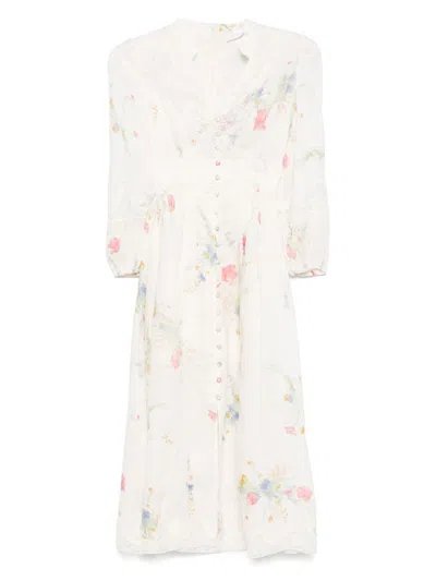 Zimmermann Lucky Midi Dress In White
