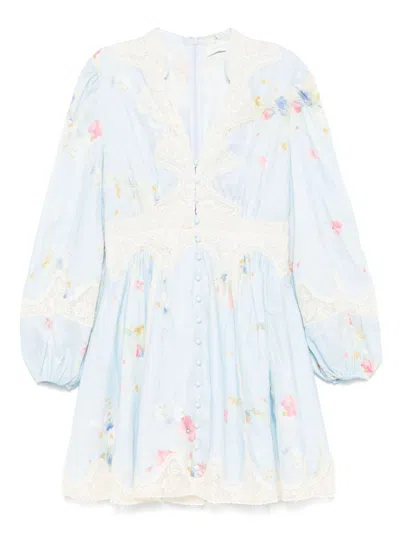 Zimmermann Lucky Linen Mini Dress In Blue