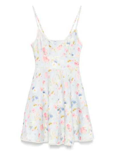 Zimmermann Lucky Lace-trimmed Floral-print Linen Mini Dress In Gray