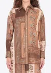 Zimmermann Lucky Brown Shirt With Classic Collar And All-over Floral Print In Silk Woman
