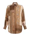 Zimmermann Lucky Brown Shirt With Classic Collar And All-over Floral Print In Silk Woman