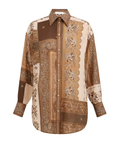 Zimmermann Lucky Manstyle Silk Shirt In Brown