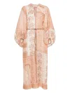 Zimmermann Bandana Print Linen Lucky Tunic Midi Dress In Pink