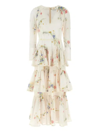 Zimmermann Floral Tiered Maxi Dress With Long Sleeves In Multi