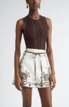 Zimmermann Lucky Metallic Racer Tank Top In Metallic Chocolate