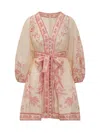 Zimmermann Lucky Pink Mini Dress With V Neck And All-over Floral Print In Linen Woman