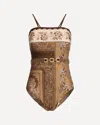 Zimmermann Lucky Belted One-piece Bandeau Swimsuit In Brown