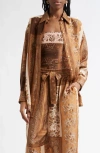 Zimmermann Lucky Brown Shirt With Classic Collar And All-over Floral Print In Silk Woman