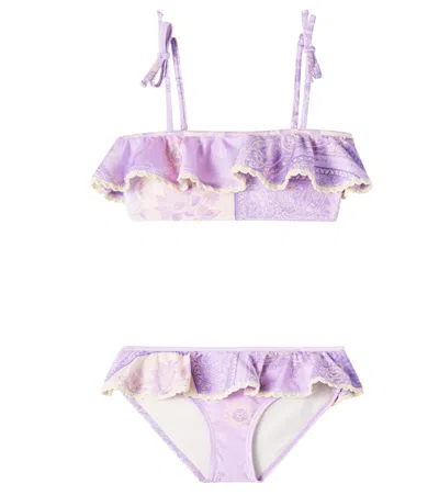Zimmermann Kids' Lucky Paisley Ruffled Bikini In Purple