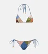 Zimmermann Lucky Patchwork Floral-print Cotton And Chambray Triangle Bikini
